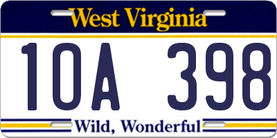 WV license plate 1OA398
