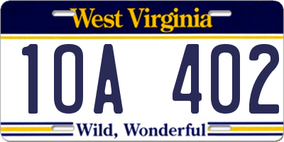 WV license plate 1OA402