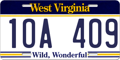 WV license plate 1OA409