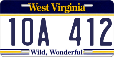 WV license plate 1OA412
