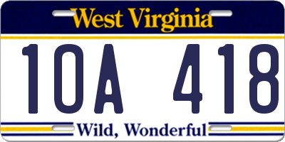 WV license plate 1OA418
