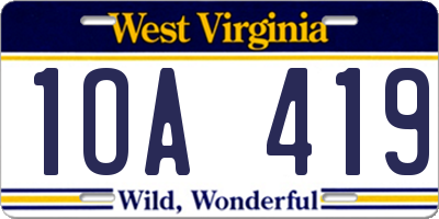 WV license plate 1OA419