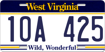 WV license plate 1OA425