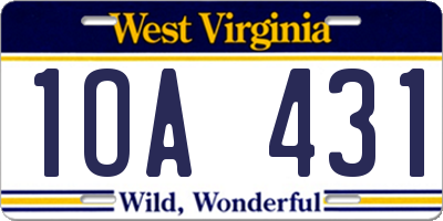 WV license plate 1OA431