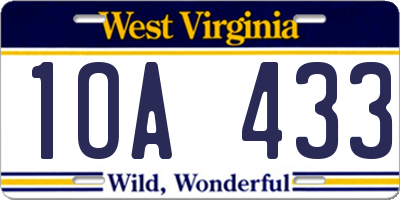 WV license plate 1OA433