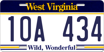 WV license plate 1OA434