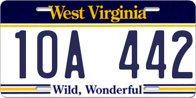 WV license plate 1OA442