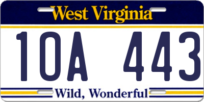 WV license plate 1OA443