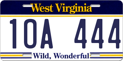 WV license plate 1OA444