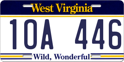 WV license plate 1OA446