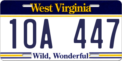 WV license plate 1OA447