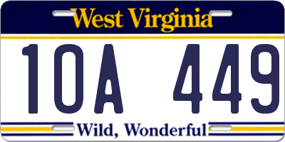 WV license plate 1OA449