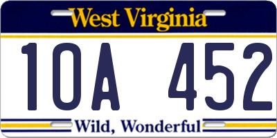 WV license plate 1OA452
