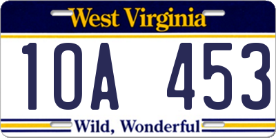 WV license plate 1OA453