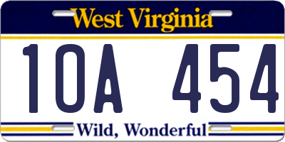 WV license plate 1OA454