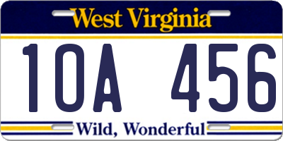 WV license plate 1OA456