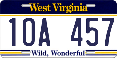 WV license plate 1OA457