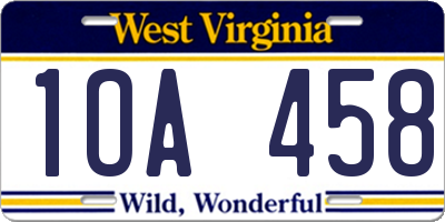 WV license plate 1OA458
