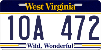 WV license plate 1OA472