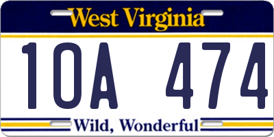 WV license plate 1OA474