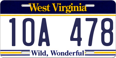 WV license plate 1OA478