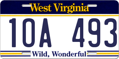 WV license plate 1OA493