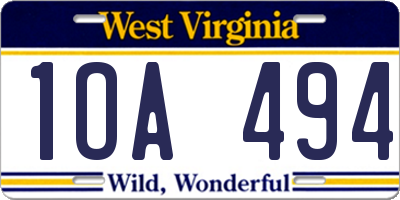 WV license plate 1OA494
