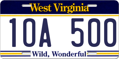 WV license plate 1OA500
