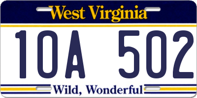 WV license plate 1OA502