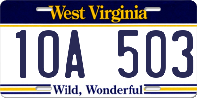 WV license plate 1OA503