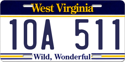 WV license plate 1OA511