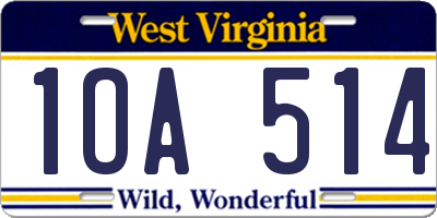WV license plate 1OA514