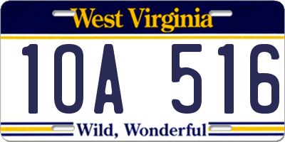 WV license plate 1OA516