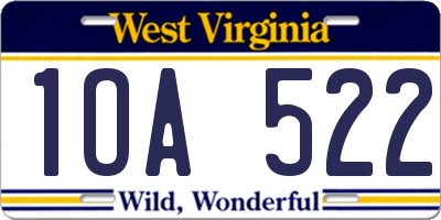 WV license plate 1OA522