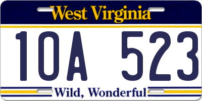 WV license plate 1OA523
