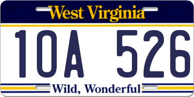 WV license plate 1OA526