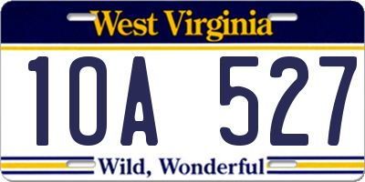 WV license plate 1OA527