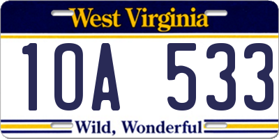 WV license plate 1OA533
