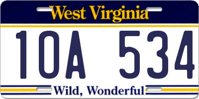 WV license plate 1OA534