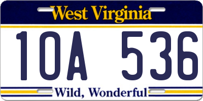 WV license plate 1OA536
