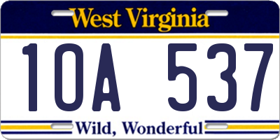 WV license plate 1OA537