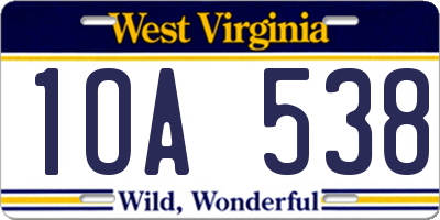 WV license plate 1OA538