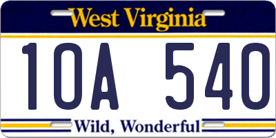 WV license plate 1OA540
