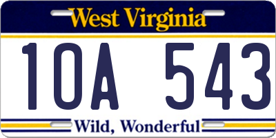 WV license plate 1OA543