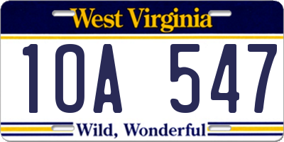 WV license plate 1OA547