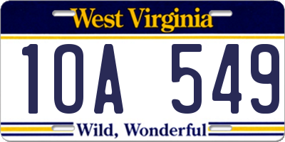 WV license plate 1OA549