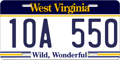 WV license plate 1OA550