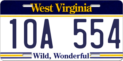 WV license plate 1OA554