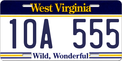 WV license plate 1OA555