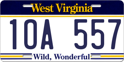 WV license plate 1OA557